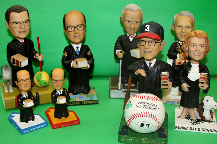 A variety of bobbleheads of recent justices.