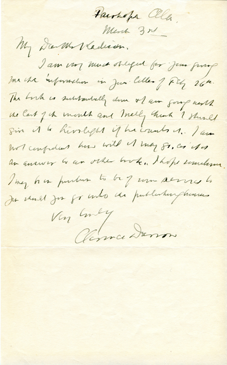 Clarence Darrow to Alexander Kadison, Mar 3, 1927