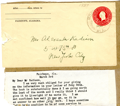 Clarence Darrow to Alexander Kadison, Mar 3, 1927, envelope