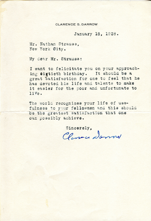 Clarence Darrow to Nathan Strauss, January 18, 1928