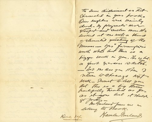 Hamlin Garland to Clarence Darrow, December 14, 1904, page two