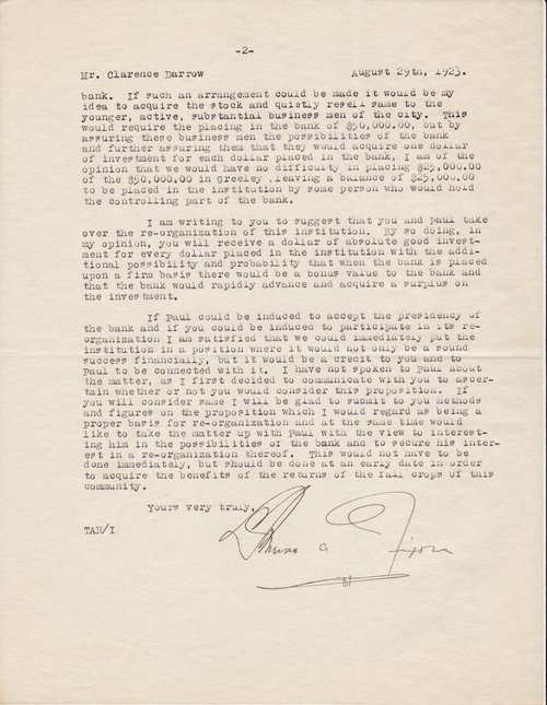 Thomas A. Nixon to Clarence Darrow, August 29, 1923, page two