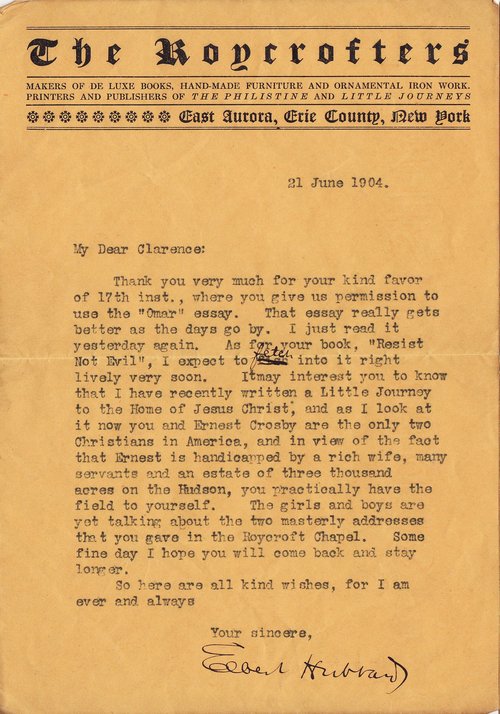 Elbert Hubbard to Clarence Darrow, June 21, 1904