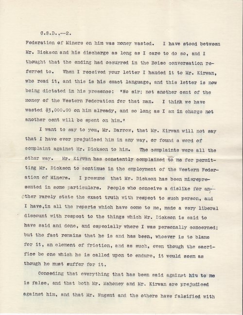 Edmond F. Richardson to Clarence Darrow, November 1, 1906 page two