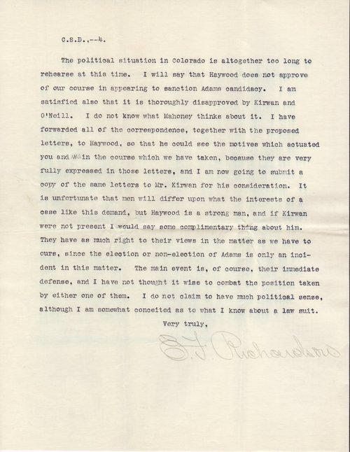 Edmond F. Richardson to Clarence Darrow, November 1, 1906 page four