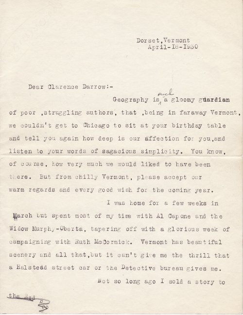 Genevieve Forbes Herrick to Clarence Darrow, April 18, 1930, page one
