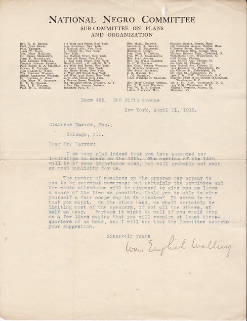 William English Walling to Clarence Darrow, April 11, 1910