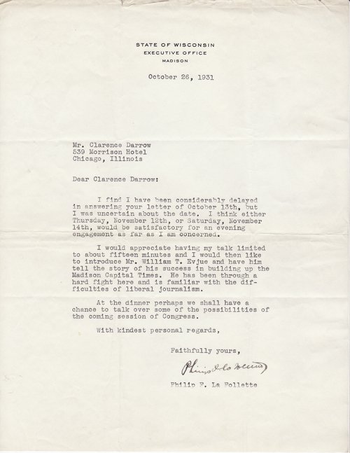 Richard Bennett to Clarence Darrow, December 10, 1932