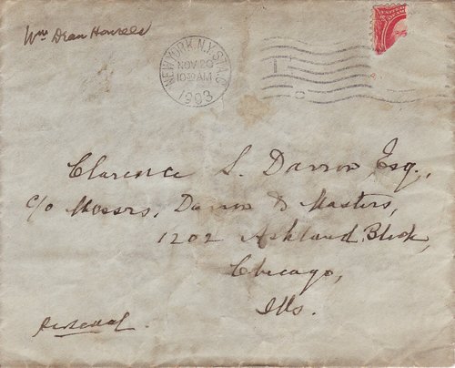 William Dean Howells to Clarence Darrow, November 20, 1903, envelope