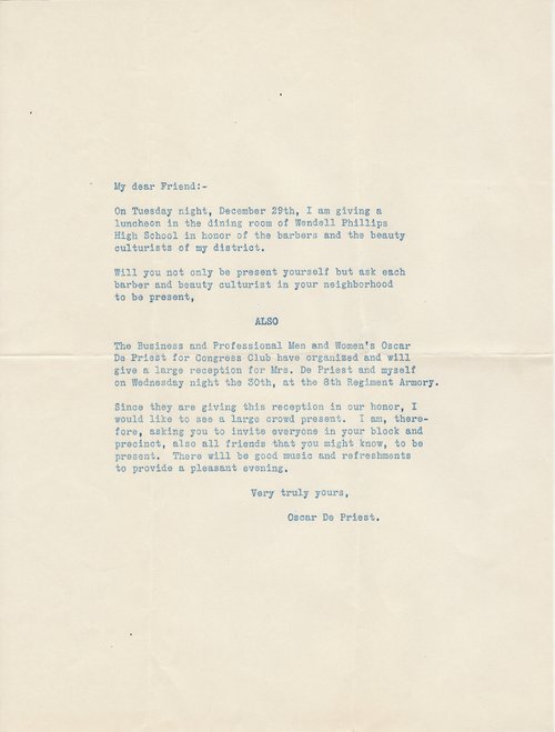 Oscar De Priest to Clarence Darrow, December 21, 1931, Separate Letter Two