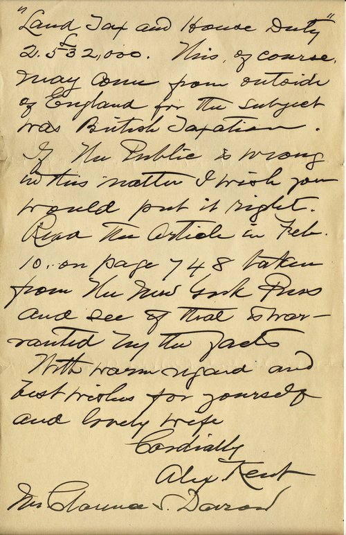 Alex Kent to Clarence Darrow, February 15, 1906, page two