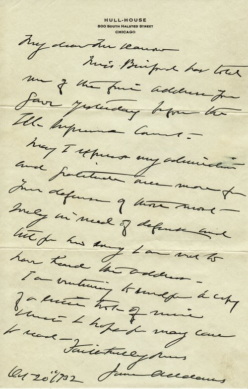 Jane Addams to Clarence Darrow, October 20, 1932