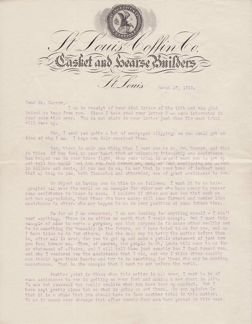 Frederick D. Gardner to Clarence Darrow, March 27, 1913, page one