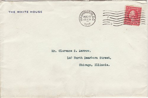 Woodrow Wilson to Clarence Darrow, August 9, 1917, envelope front