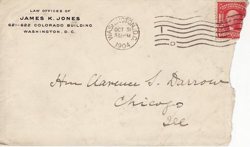 James K. Jones to Clarence Darrow, October 31, 1904, envelope
