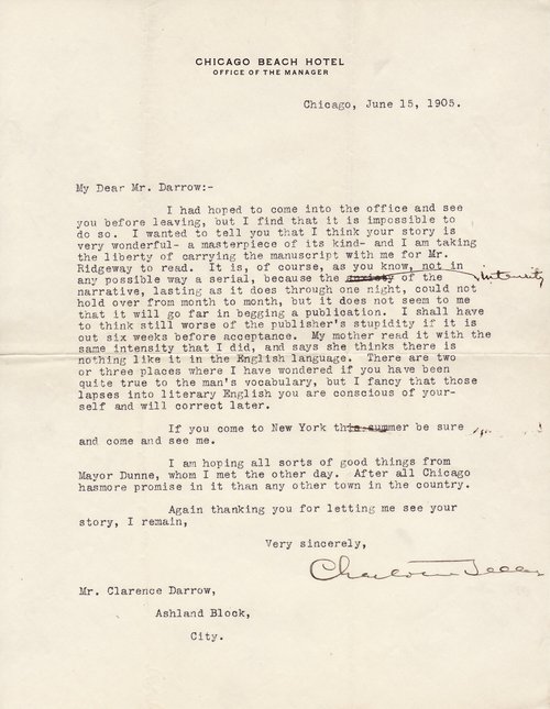 Charlotte Teller to Clarence Darrow, June 15, 1905