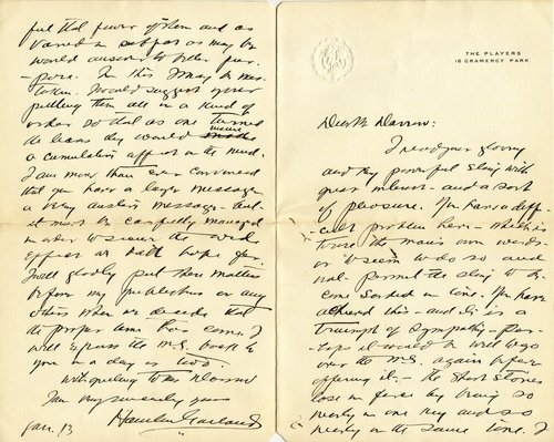 Hamlin Garland to Clarence Darrow, January 13, 1905