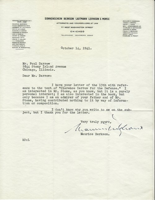 Richard Bennett to Clarence Darrow, December 10, 1932