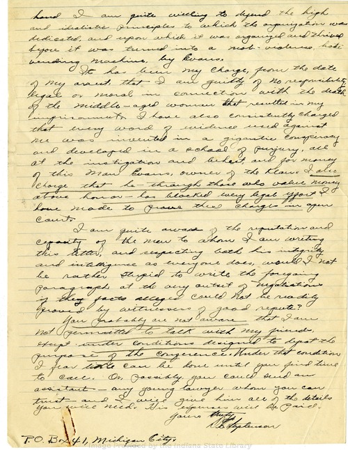 D. C. Stephenson to Clarence Darrow, November 13, 1928, page two