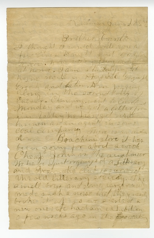 Clarence Darrow to Everett Darrow, January 24, 1873 page one