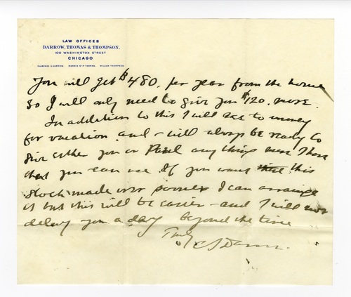 Clarence Darrow to Jessie Ohl Darrow, 1899 page two