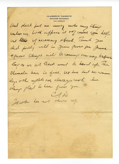 Clarence Darrow to Paul Darrow, July 25, 1911, 1911 page two