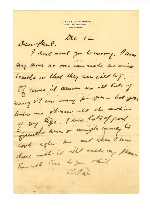 Clarence Darrow to Paul Darrow, December 12, 1911