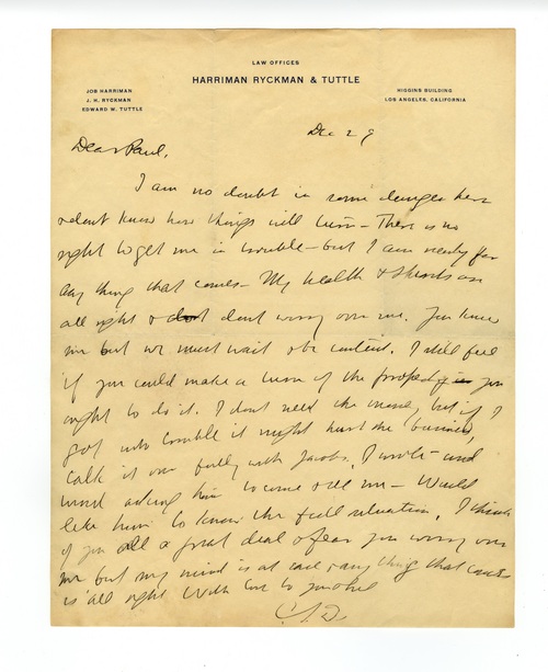 Clarence Darrow to Paul Darrow, December 29, 1911