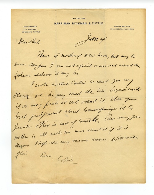 Clarence Darrow to Paul Darrow, January 4, 1912