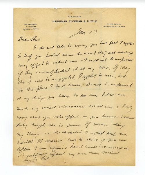 Clarence Darrow to Paul Darrow, January 13, 1912