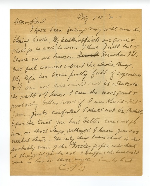 Clarence Darrow to Paul Darrow, February 1, 1912