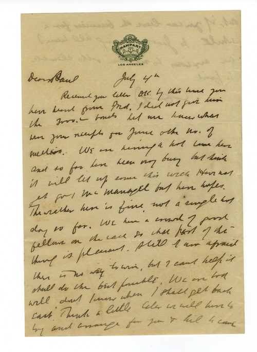 Clarence Darrow to Paul Darrow, July 4, 1912, page one