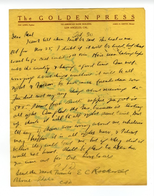 Clarence Darrow to Paul Darrow, October 30, 1912