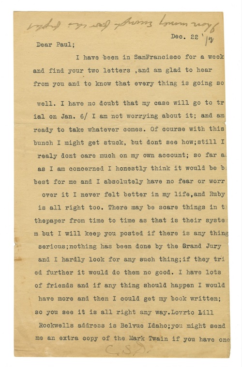 Clarence Darrow to Paul Darrow, December 22, 1912