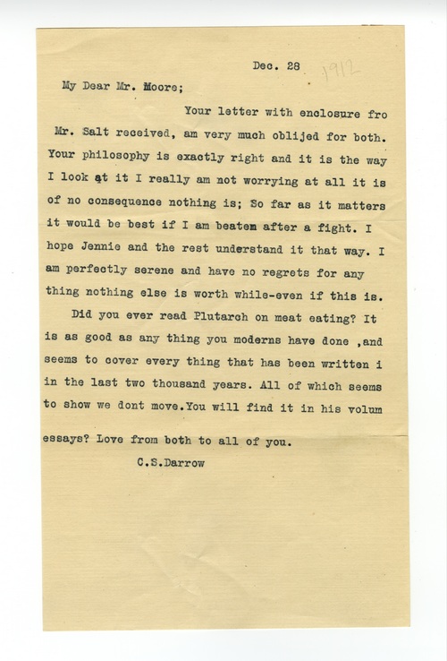 Clarence Darrow to Howard J. Moore, December 28, 1912