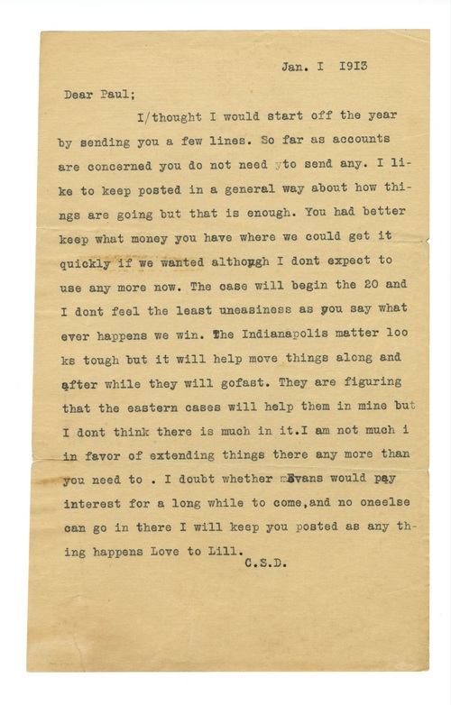 Clarence Darrow to Paul Darrow, January 1, 1913