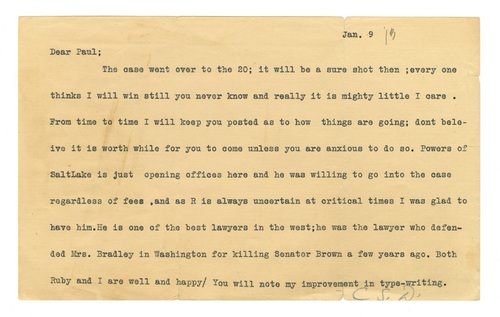 Clarence Darrow to Paul Darrow, January 9, 1913