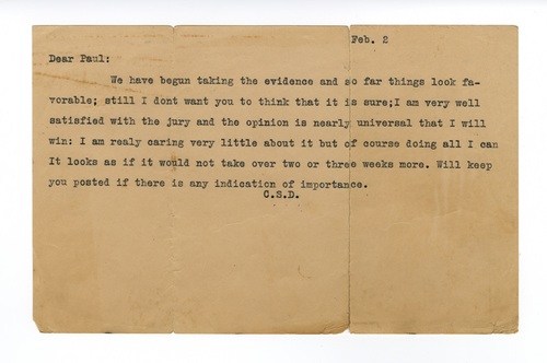 Clarence Darrow to Paul Darrow, February 2, 1913