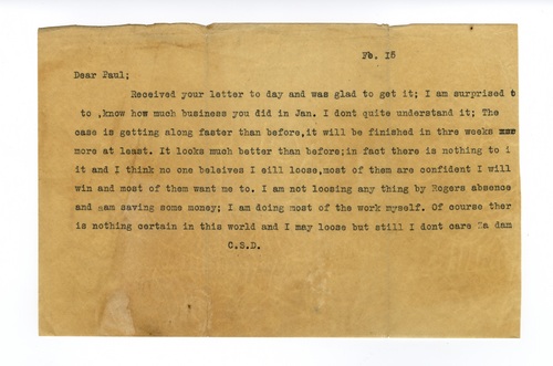 Clarence Darrow to Paul Darrow, February 15, 1913