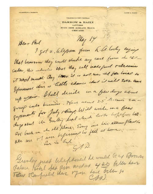 Clarence Darrow to Paul Darrow, May 14, 1913