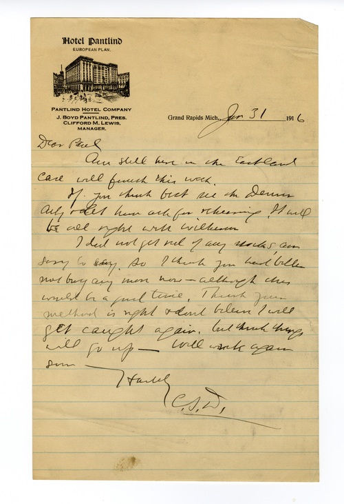 Clarence Darrow to Paul Darrow, January 31, 1916, page one