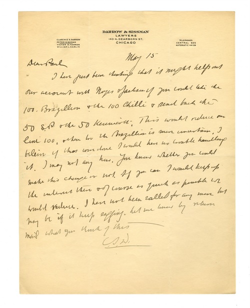 Clarence Darrow to Paul Darrow, May 15, ????