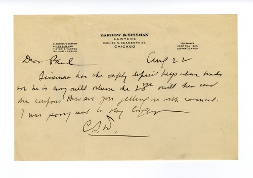 Clarence Darrow to Paul Darrow, August 22, ????