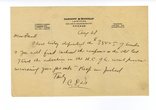 Clarence Darrow to Paul Darrow, August 29, ????