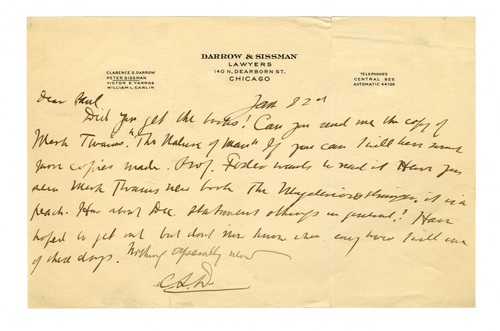 Clarence Darrow to Paul Darrow, January 22, 1917