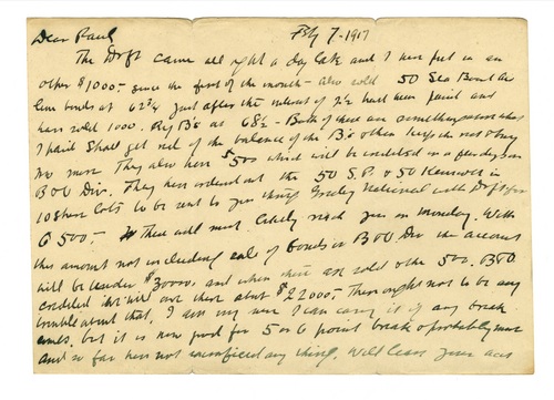 Clarence Darrow to Paul Darrow, February 7, 1917, page one