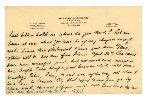 Clarence Darrow to Paul Darrow, April 17, 1917, page two