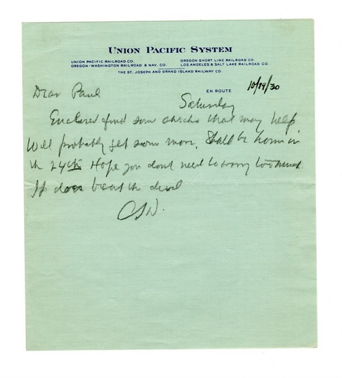 Image 1 of letter from   Clarence Darrow to   Paul Darrow