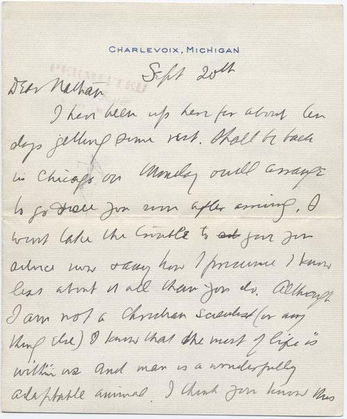 Clarence Darrow to Nathan Leopold, September 22, 1924, page one
