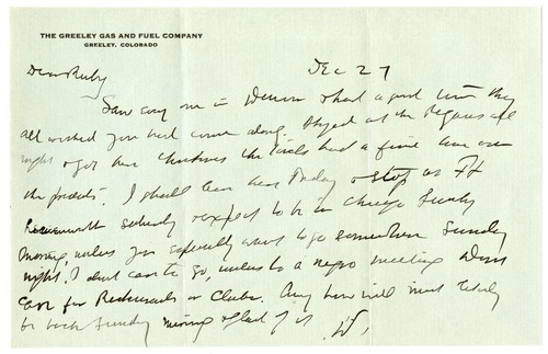 Clarence Darrow to Ruby Darrow, December 27, 1922